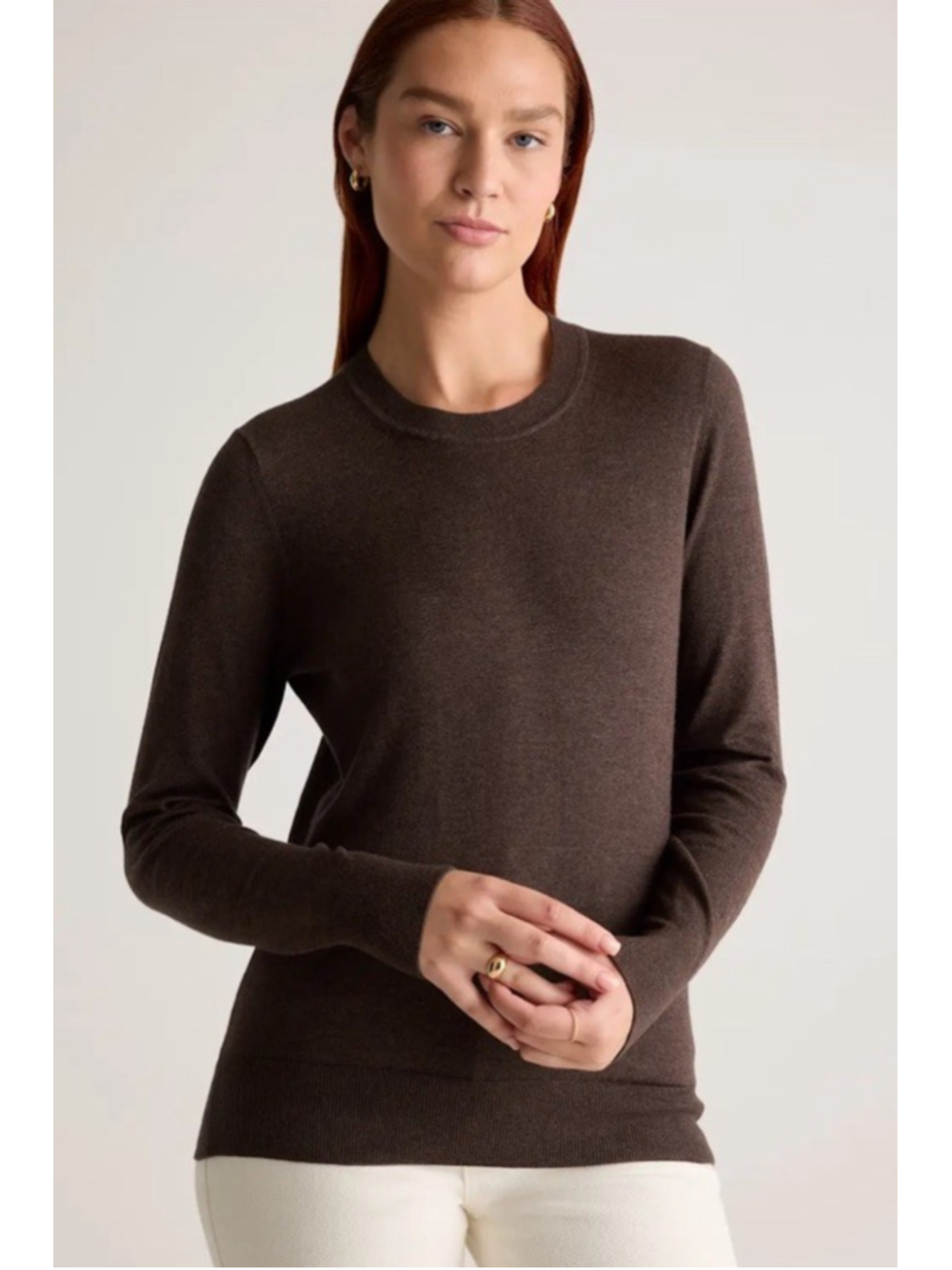 Quince Lightweight Cotton Cashmere Crew Sweater Mocha Heather Size Small Womens